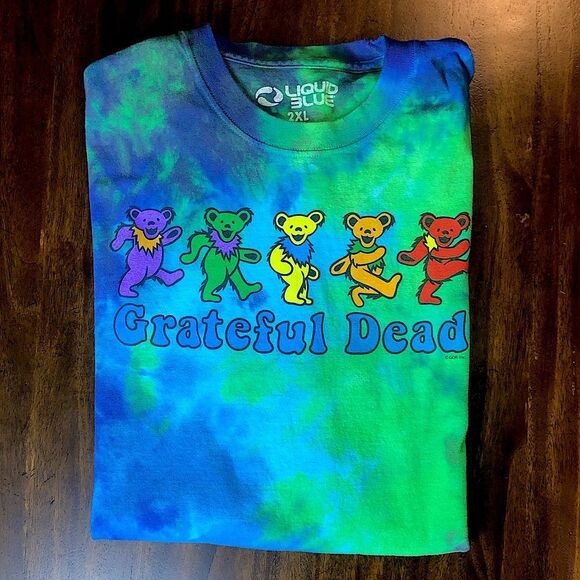Grateful Dead Blue Green Tie Dye Dancing Bears Short Sleeve T-Shirt - Picture 1 of 9
